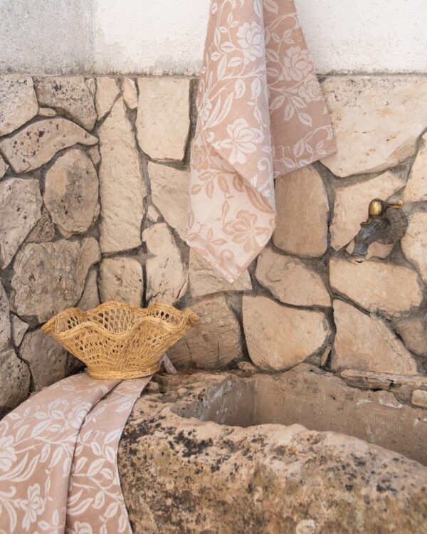 tea towel fiori rosa antica